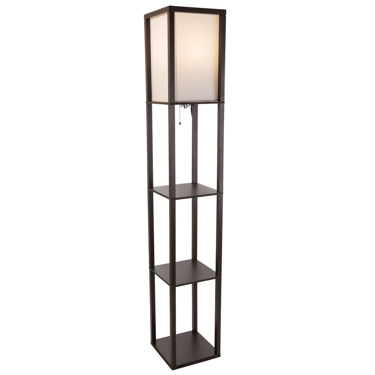 Etagere Dark Floor Lamp Fabric Shade Ambient Led Light 3 Shelves Decor Elegant